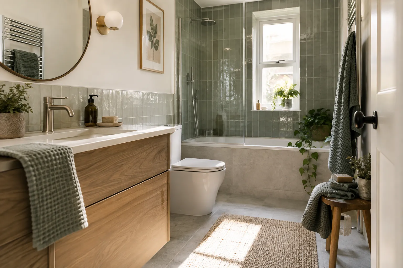 Completed bathroom with fitted basin and glass screen