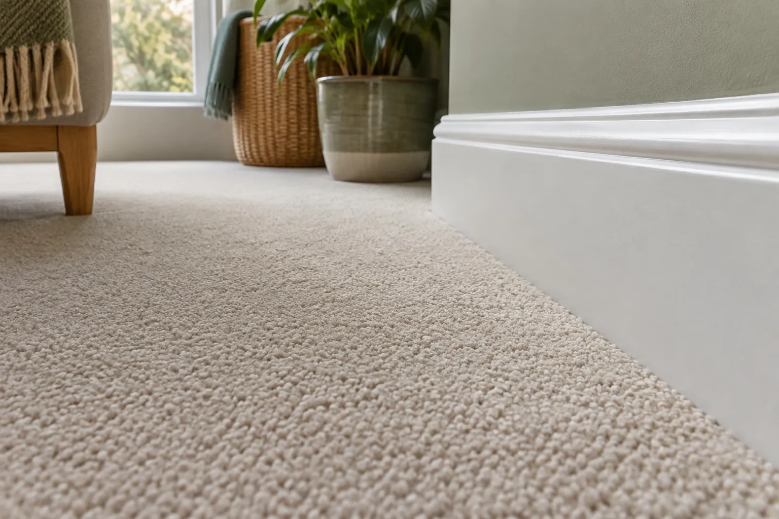 Carpet texture beside a white skirting board