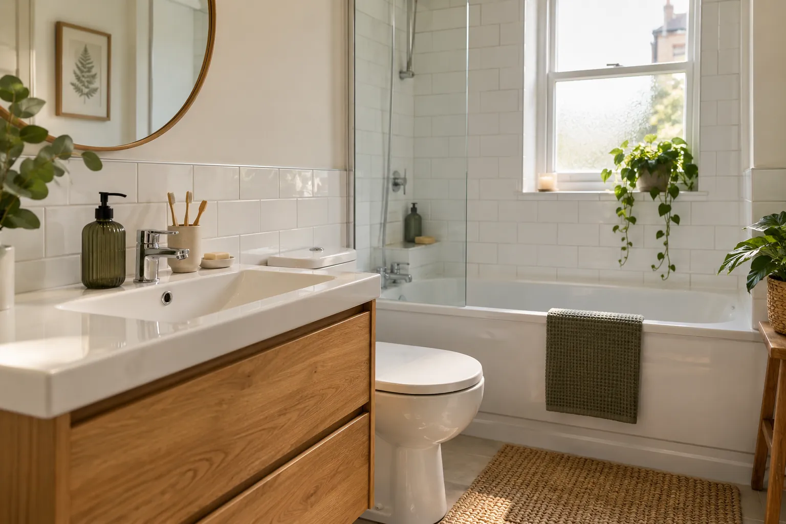 Bathroom basin and glass shower screen