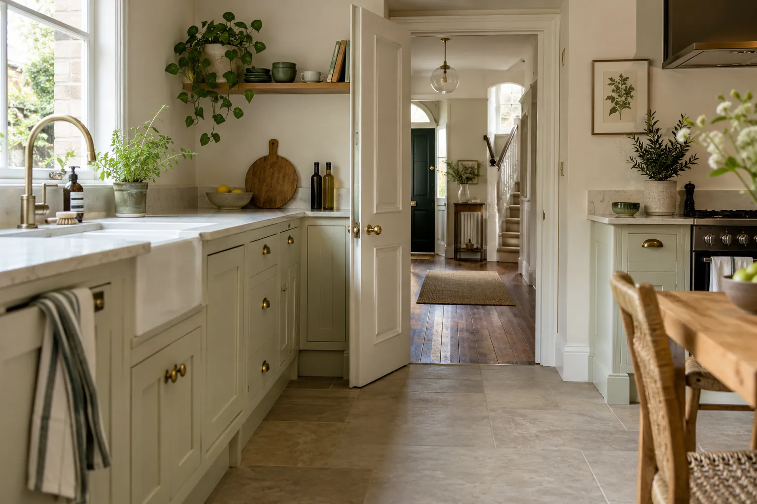 Rental kitchen opening onto a hallway
