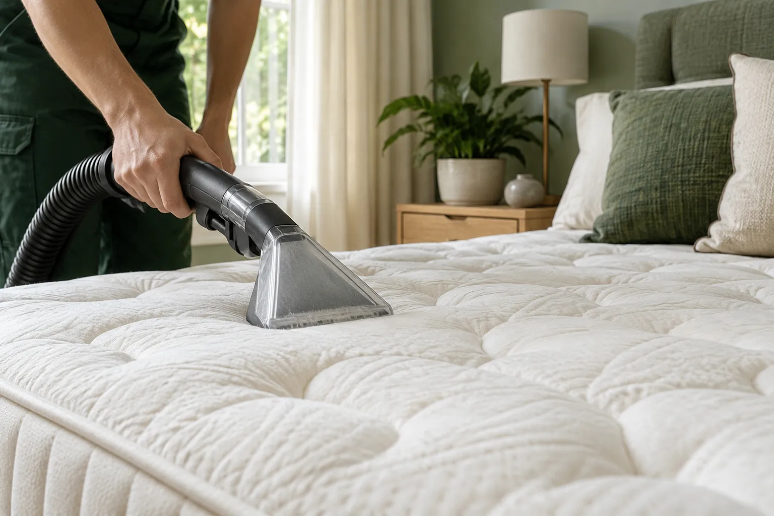Upholstery nozzle on a quilted mattress surface