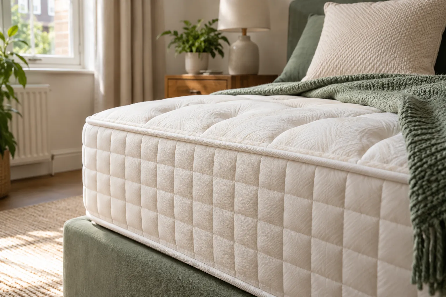 Mattress edge with stitching and textile detail
