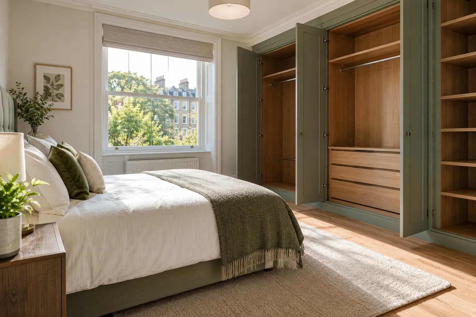 Bedroom with accessible fitted wardrobe