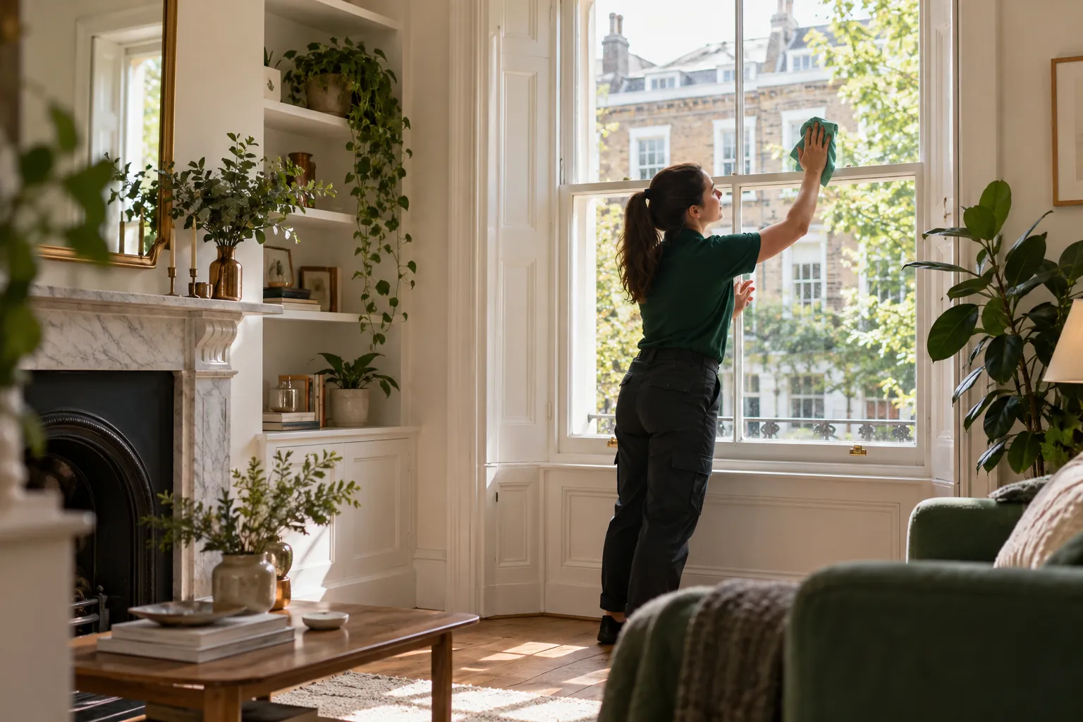 Cleaner wiping reachable interior sash-window glass